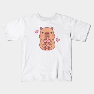 Cute Little Capybara Loves Bubble Tea Kids T-Shirt